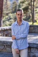 Cutter & Buck Skyline Recycled Pinstripe Womens Long Sleeve Spread Collar Dress Shirt