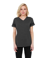 Ladies' 4.3 oz., CVC Striped Varsity T-Shirt