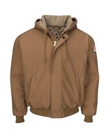 Insulated Brown Duck Hooded Jacket with Knit Trim - Tall Sizes